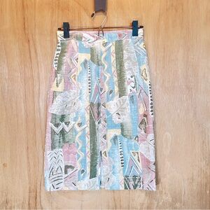 Vintage Handcrafted Tribal Patterned Multicolor Pencil Skirt with Front Slit XS
